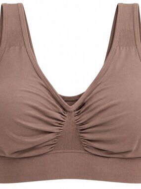 FeelinGirl XL Seamless Wireless Ruched Bralette Bra Brown Full Coverage
